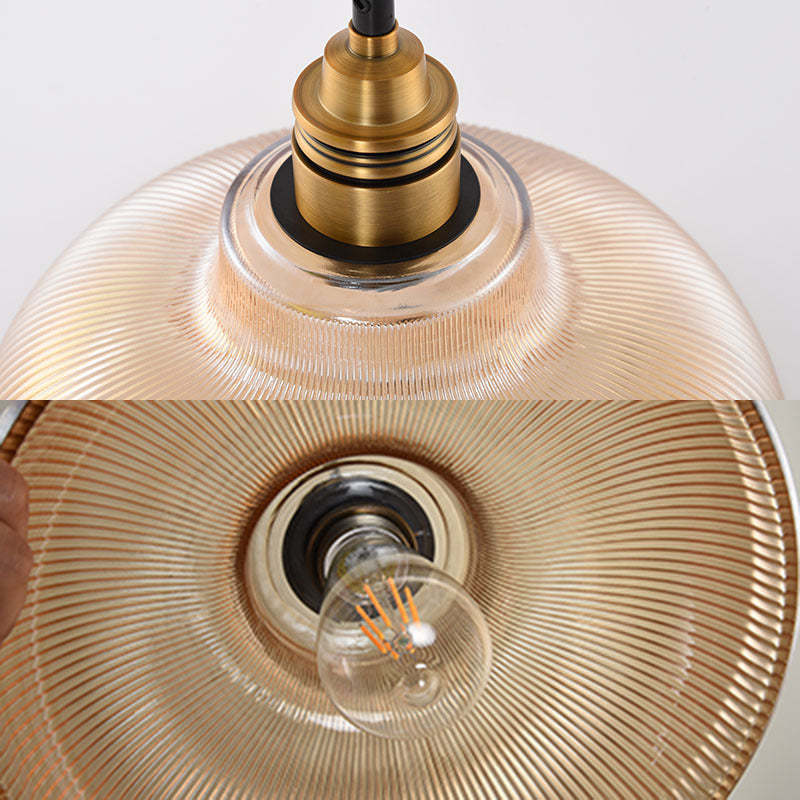 Sanna Industrial Pendant Light amber glass shade detail