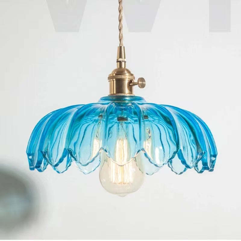 Blue Flower Pendant Light for Dining Room, Retro Lighting