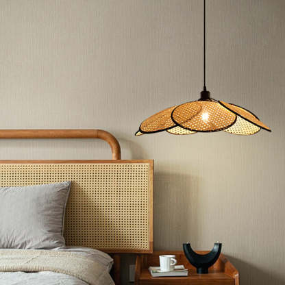 Rattan Pendant Light above bedroom nightstand