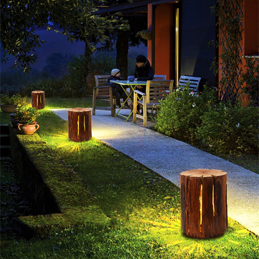 Orr Natural Wood Outdoor Lamp on lawn