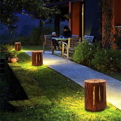 Orr Natural Wood Outdoor Lamp on lawn