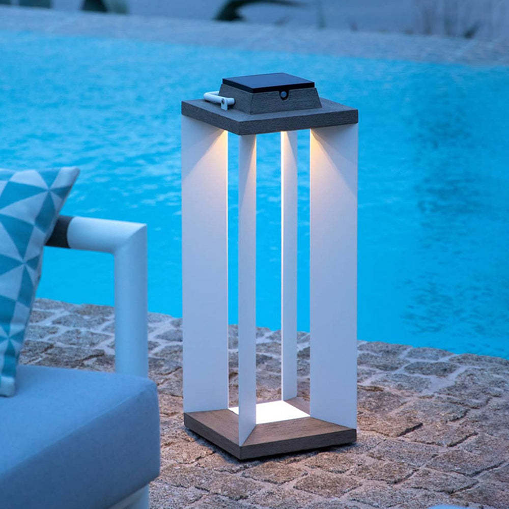 Orr solar floor lamp by pool Orr Contemporary Rectangular Solar Outdoor Floor Lamp