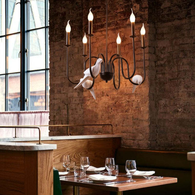 Silva Vintage Chandelier with bird accents in cafe setting