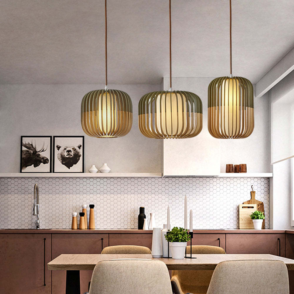 Ozawa Wood Fabric Pendant Light over Dining Table