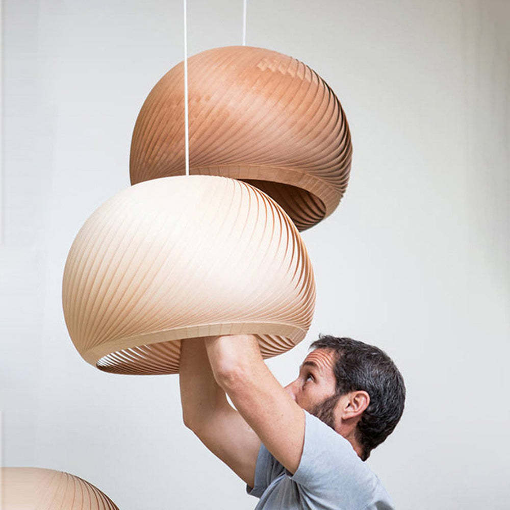 Installing Ozawa Farmhouse pendant light. Wood and metal lamp.