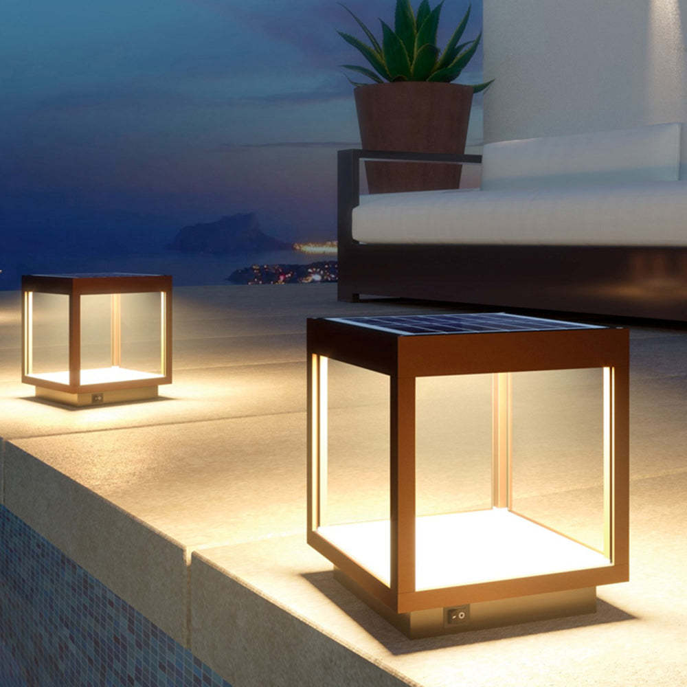 Orr cube solar floor lamp on patio