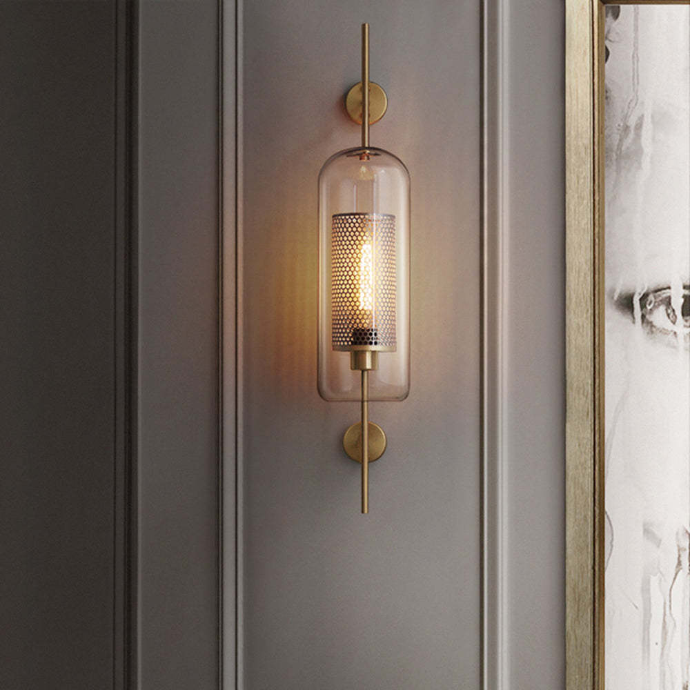 Modern wall lamp with glass shade and metal accents