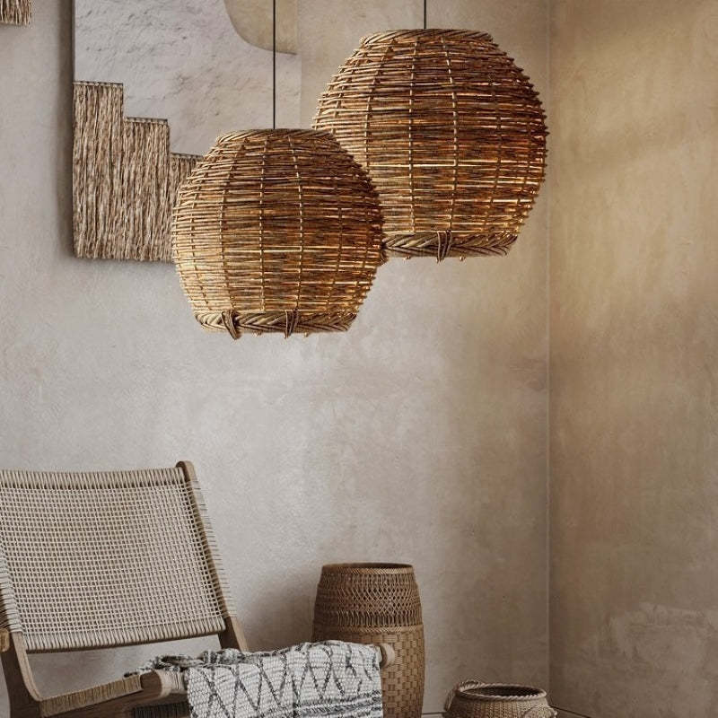 Muto retro rattan pendant lights in cozy living space