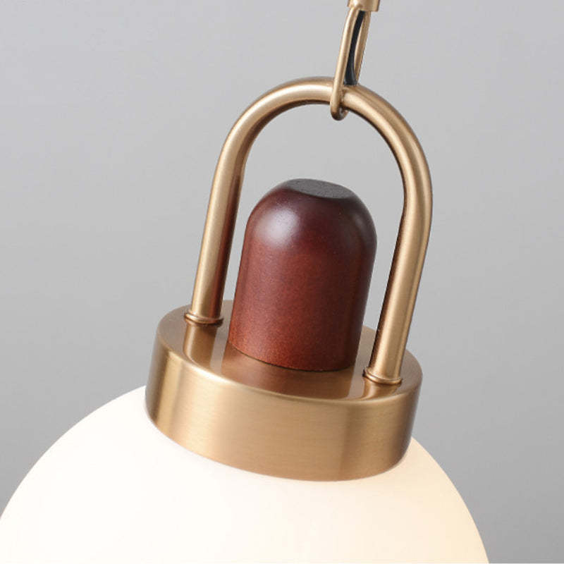 Hailie Pendant Light: Close-up of wood, metal, and glass