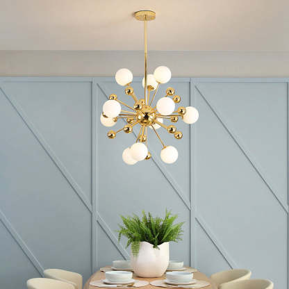 Golden Valentina Firework Chandelier over Dining Table