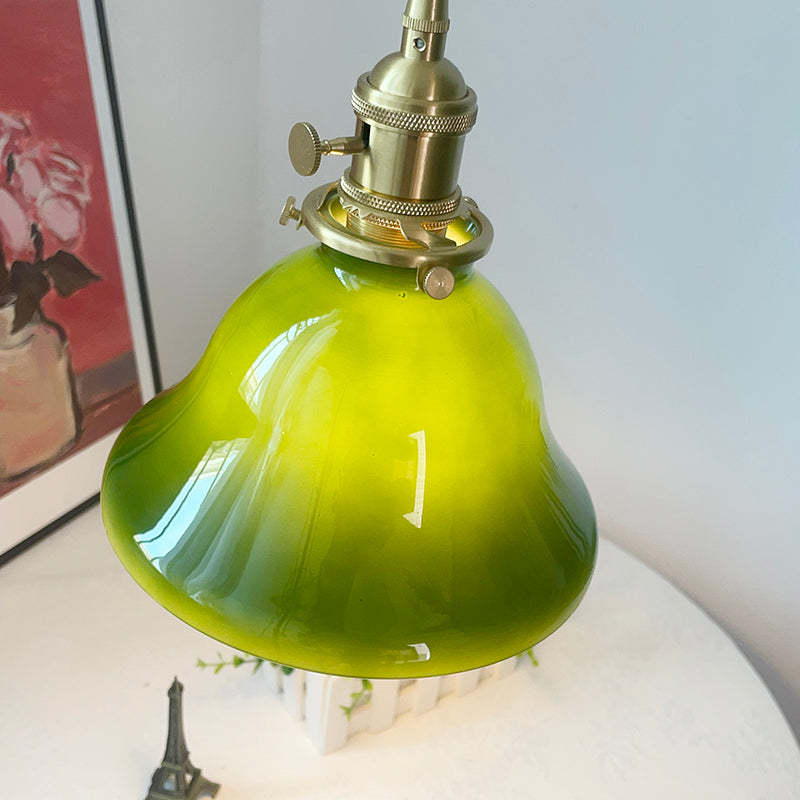 Hailie Rustic Pendant Light, Green Glass Bell Shade