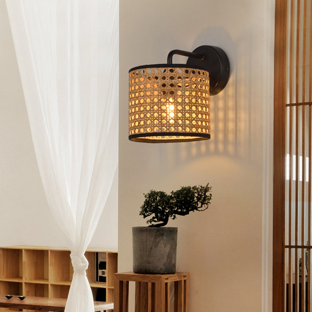 Ritta rustic wall lamp illuminating a warm living room