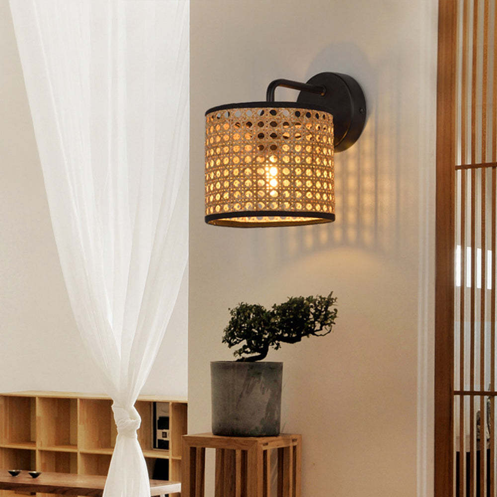 Ritta rustic wall lamp illuminating a warm living room