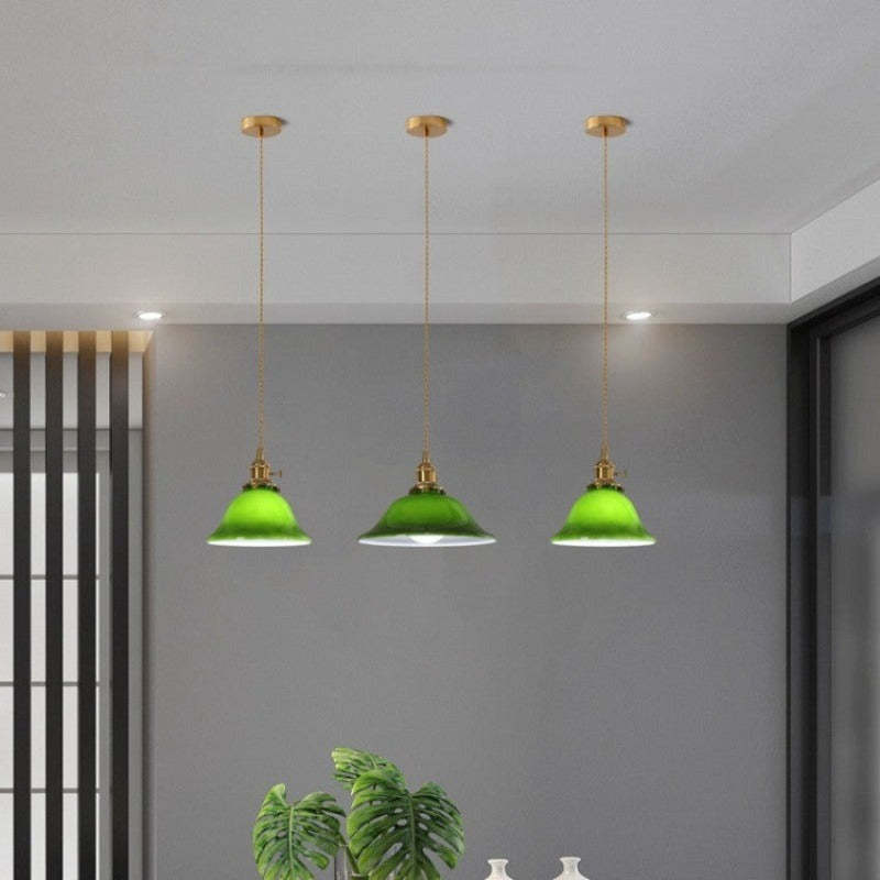 Hailie Rustic Green Pendant Lights over dining table