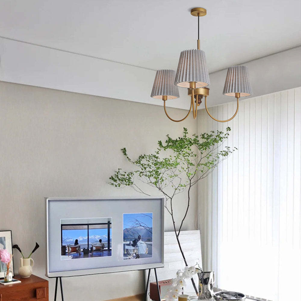 Eryn Retro Fabric Chandelier in modern living room. Eryn Modern Retro Metal Fabric Chandelier