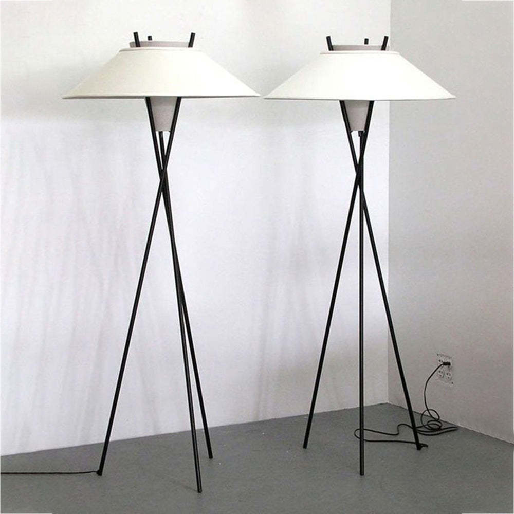 Carins modern tripod floor lamps, white shades, black metal, indoor lighting