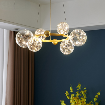 Valentina Chandelier with Globe Lights and Gold Finish Valentina Art Deco Globe Metal Glass Chandelier