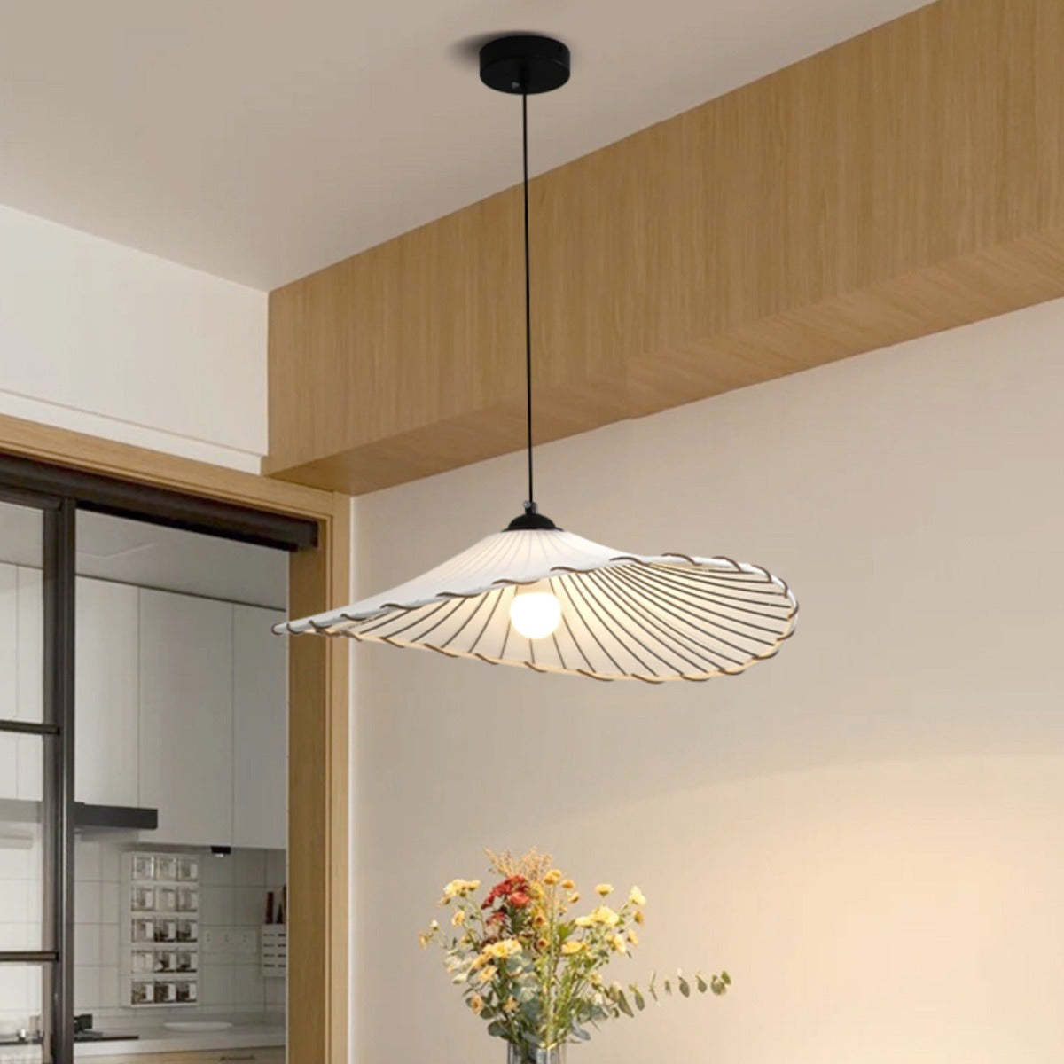 Boho fabric pendant light for restaurant or bedroom lighting.