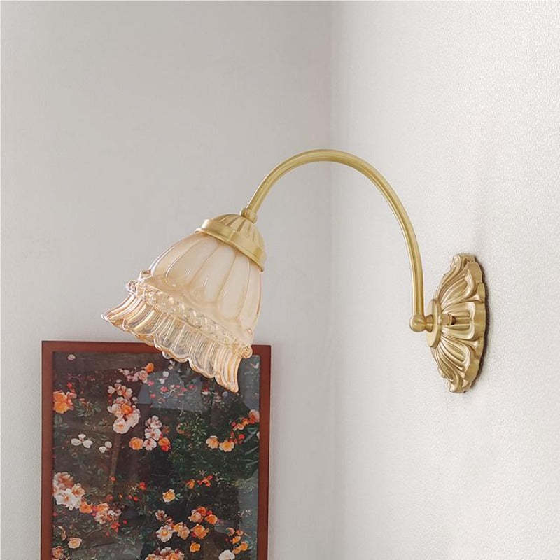 Bella Retro Wall Lamp - Gold, Floral Glass