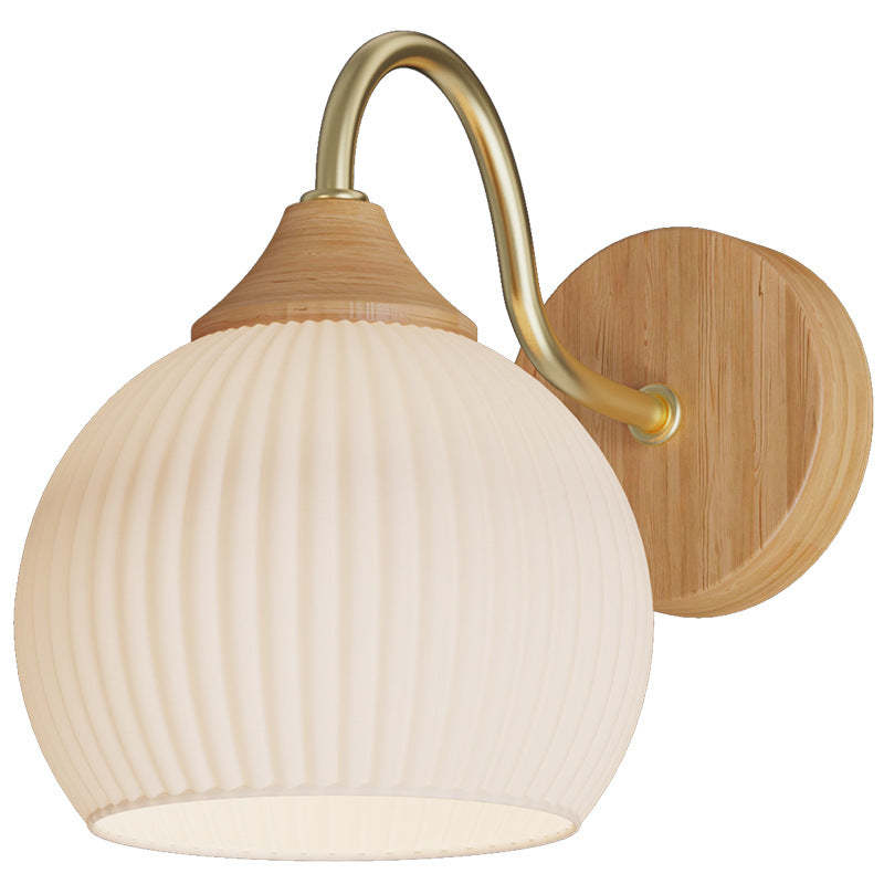 Ozawa Nordic Wall Lamp - Ribbed Glass and Wood