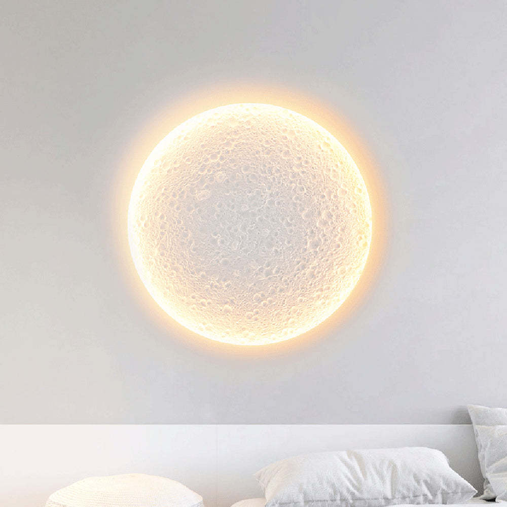 Elif Moon Wall Lamp: Gypsum moon light above bed. Elif Decorative Moon Metal Gypsum Wall Lamp