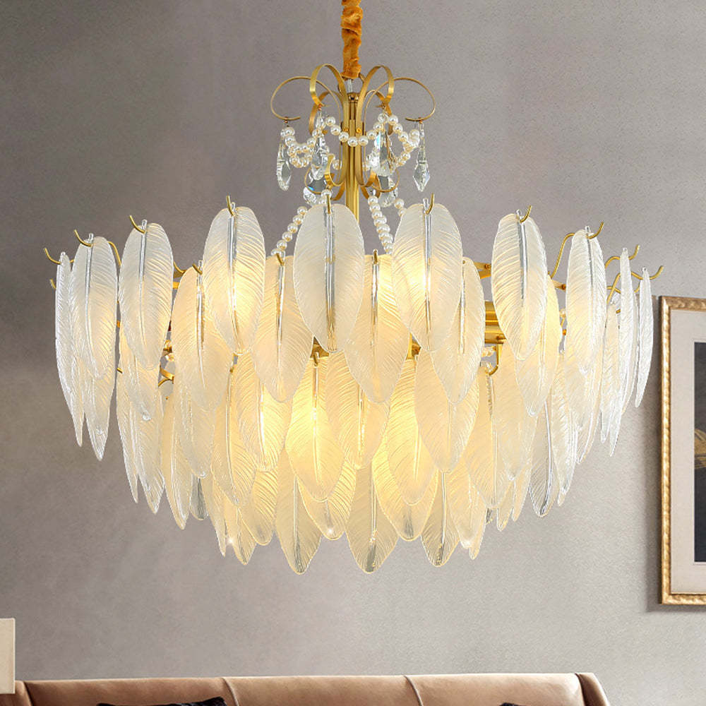 Kirsten Pearl Chandelier, glass feather design for living room