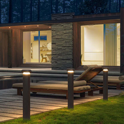 Pena outdoor path lights illuminating a modern backyard