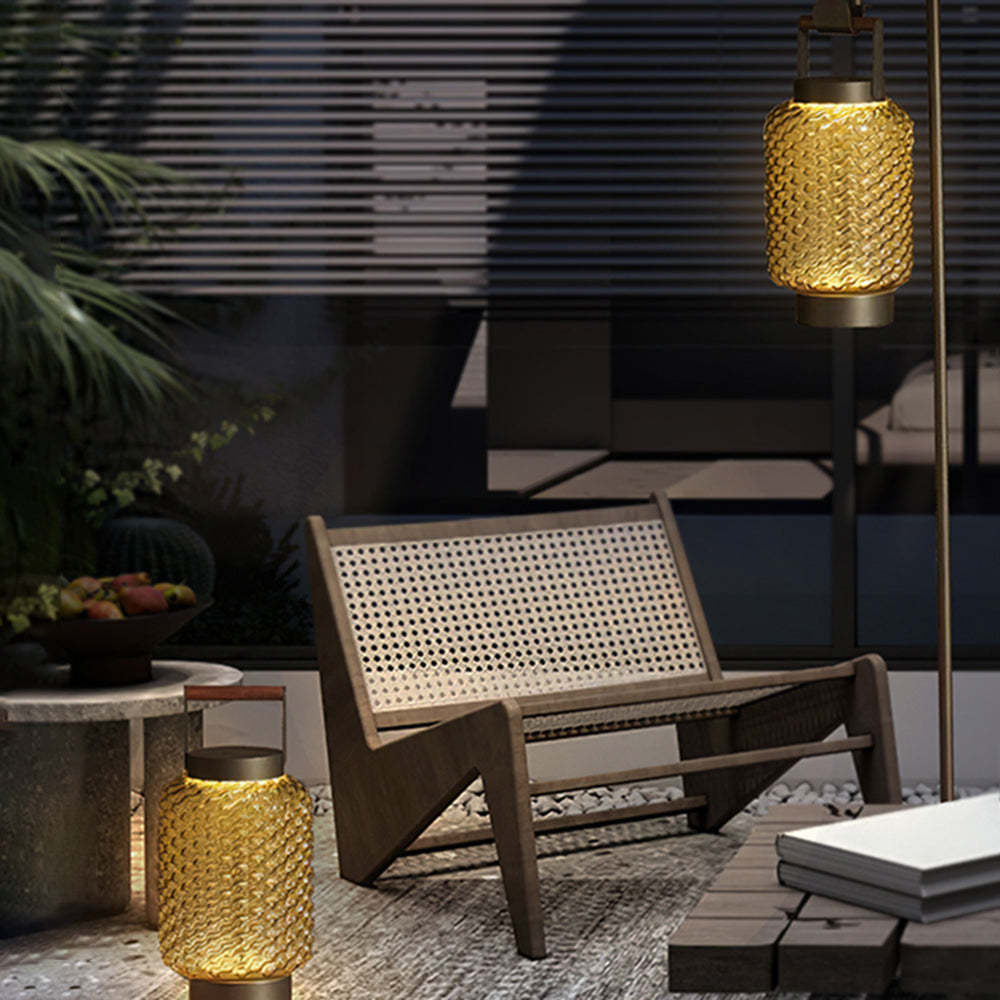 Hailie Vintage Lantern Floor Lamp illuminating outdoor patio