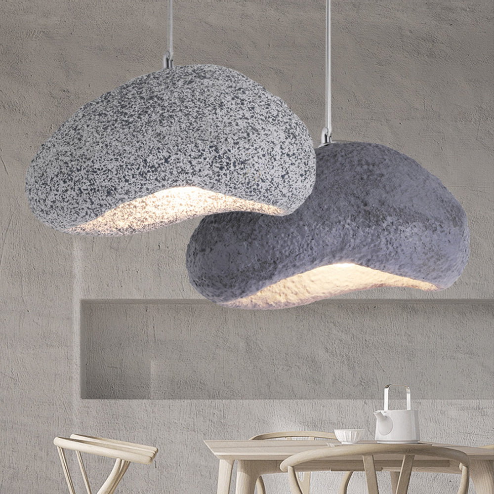 Gray resin Byers bread pendant lights over table