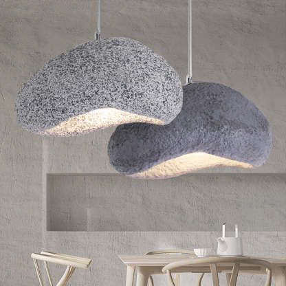 Gray resin Byers bread pendant lights over table