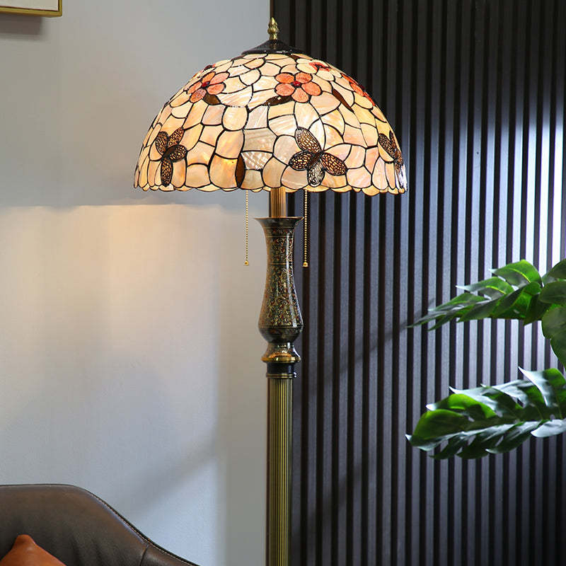 Vintage butterfly flower floor lamp, colorful stained glass