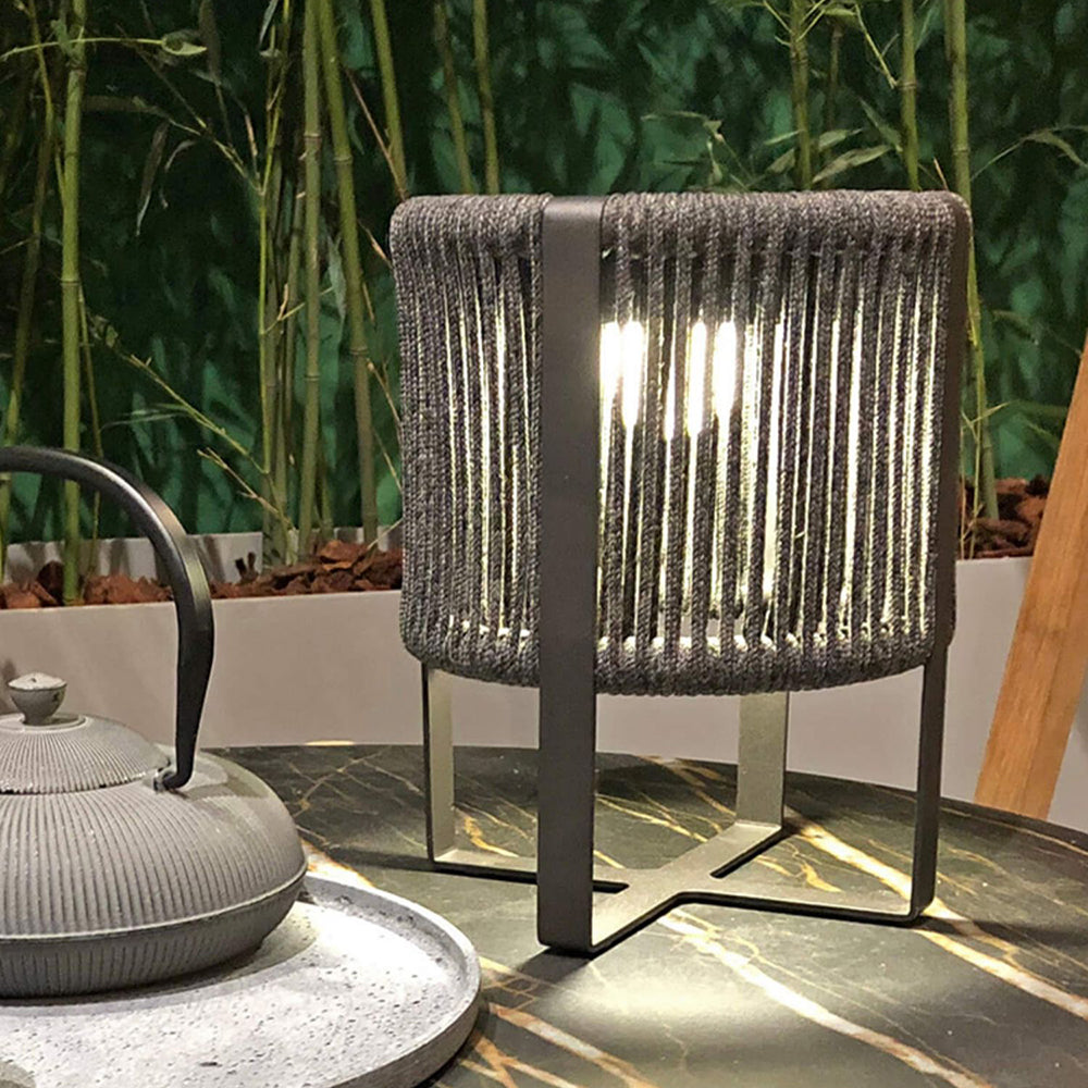 Orr cylinder solar floor lamp on patio