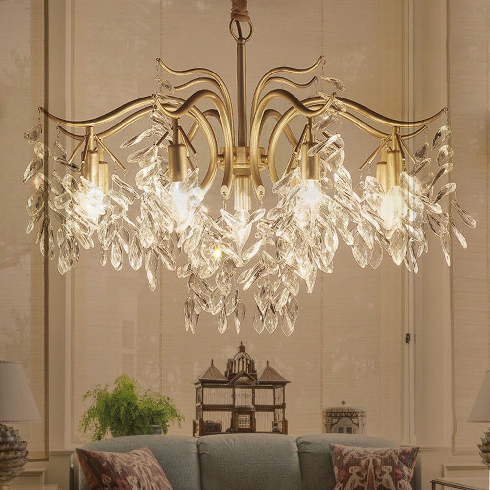 Gold crystal chandelier, living room lighting