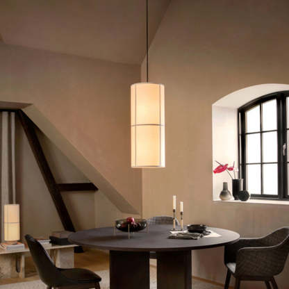 Renée Cylinder Pendant Light, Lantern, Fabric, Japanese