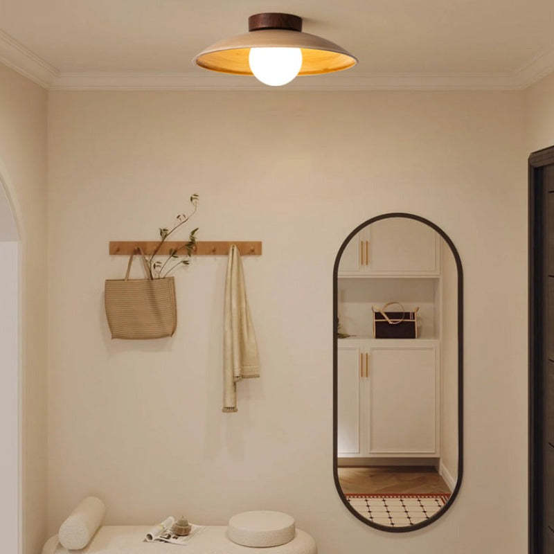 Ozawa Flush Mount Ceiling Light illuminating hallway with mirror