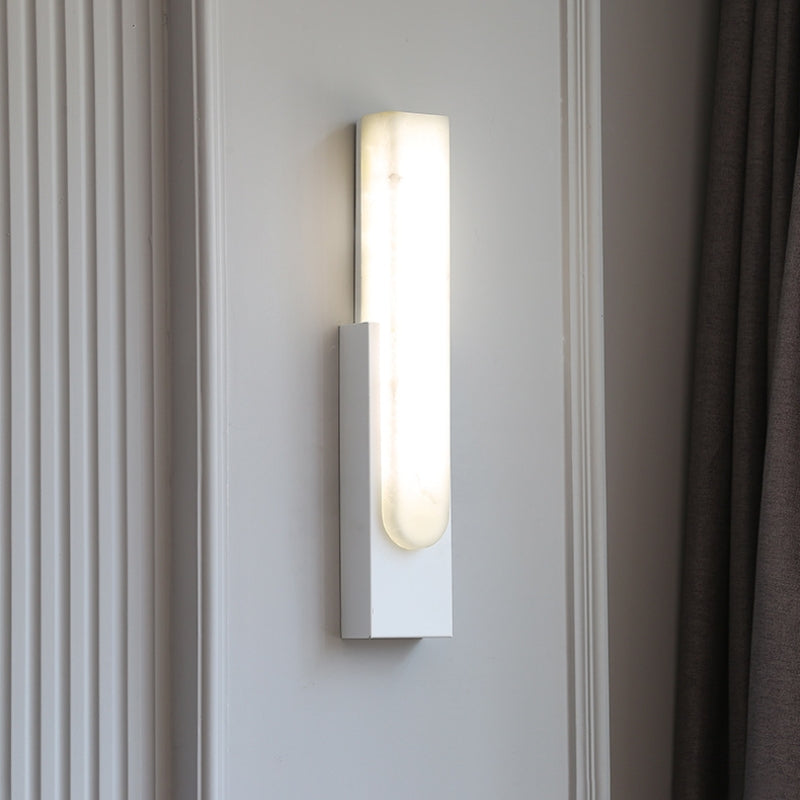 Modern Stone and Metal Wall Sconce, Chan style, illuminated