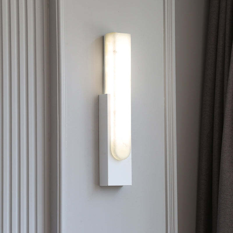 Modern Stone and Metal Wall Sconce, Chan style, illuminated