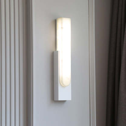 Modern Stone and Metal Wall Sconce, Chan style, illuminated