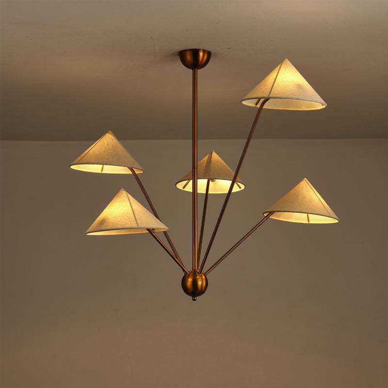 Alessio Brass LED Chandelier with Fabric Cones, 5-Light Design