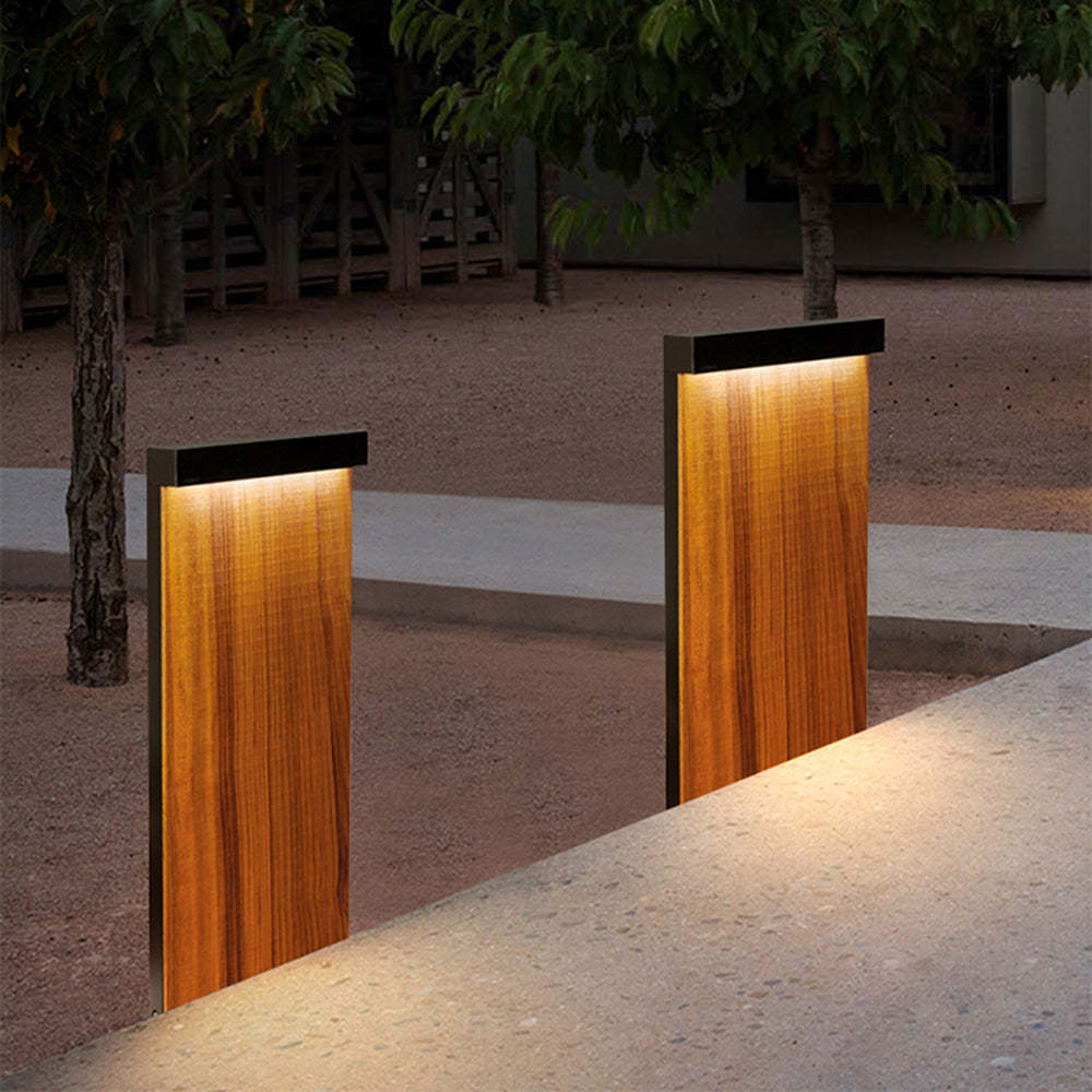 Orr outdoor path lights with wood panel, garden lighting