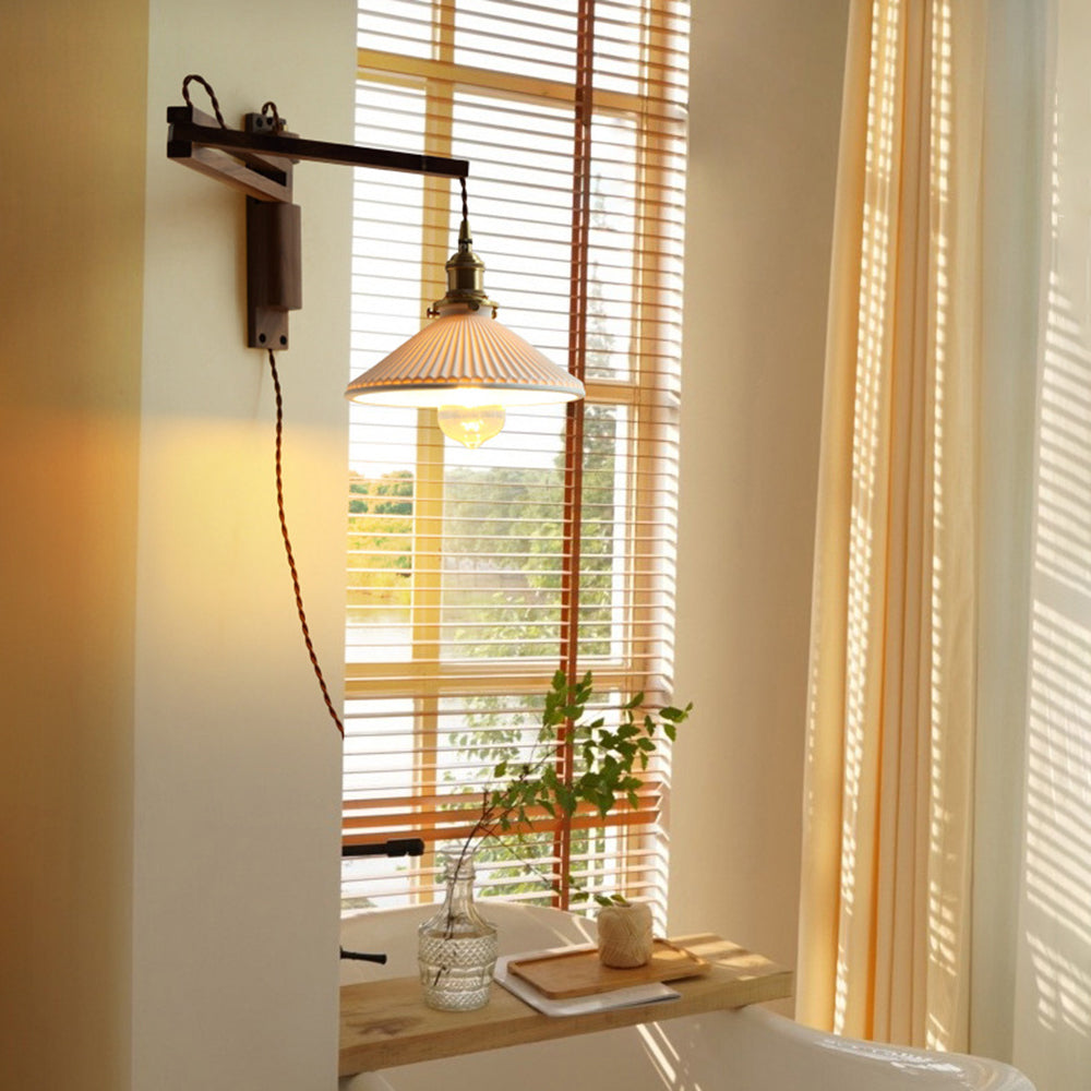 Vintage dome wall lamp in bathroom setting Ozawa Vintage Dome Ceramic/Wood Wall Lamp