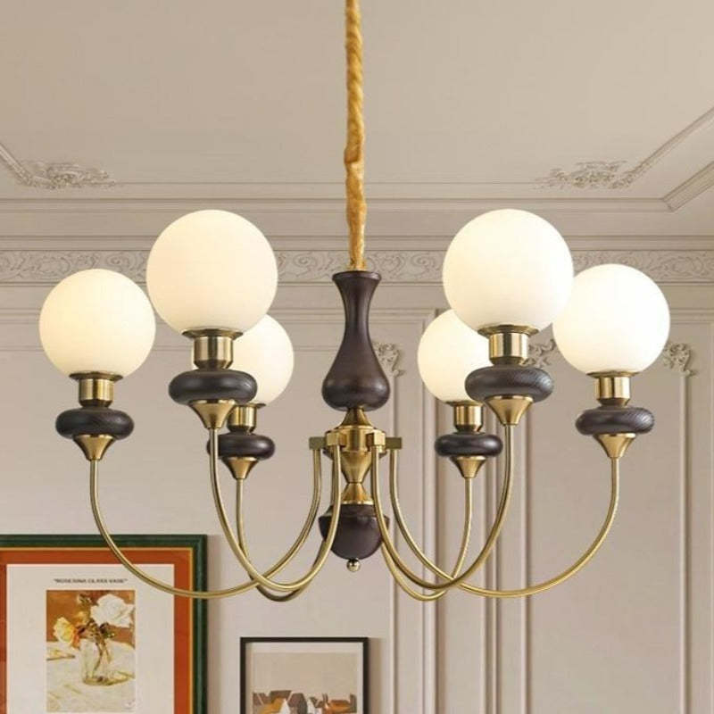 Silva Chandelier: Modern design with globe lights and wood accents