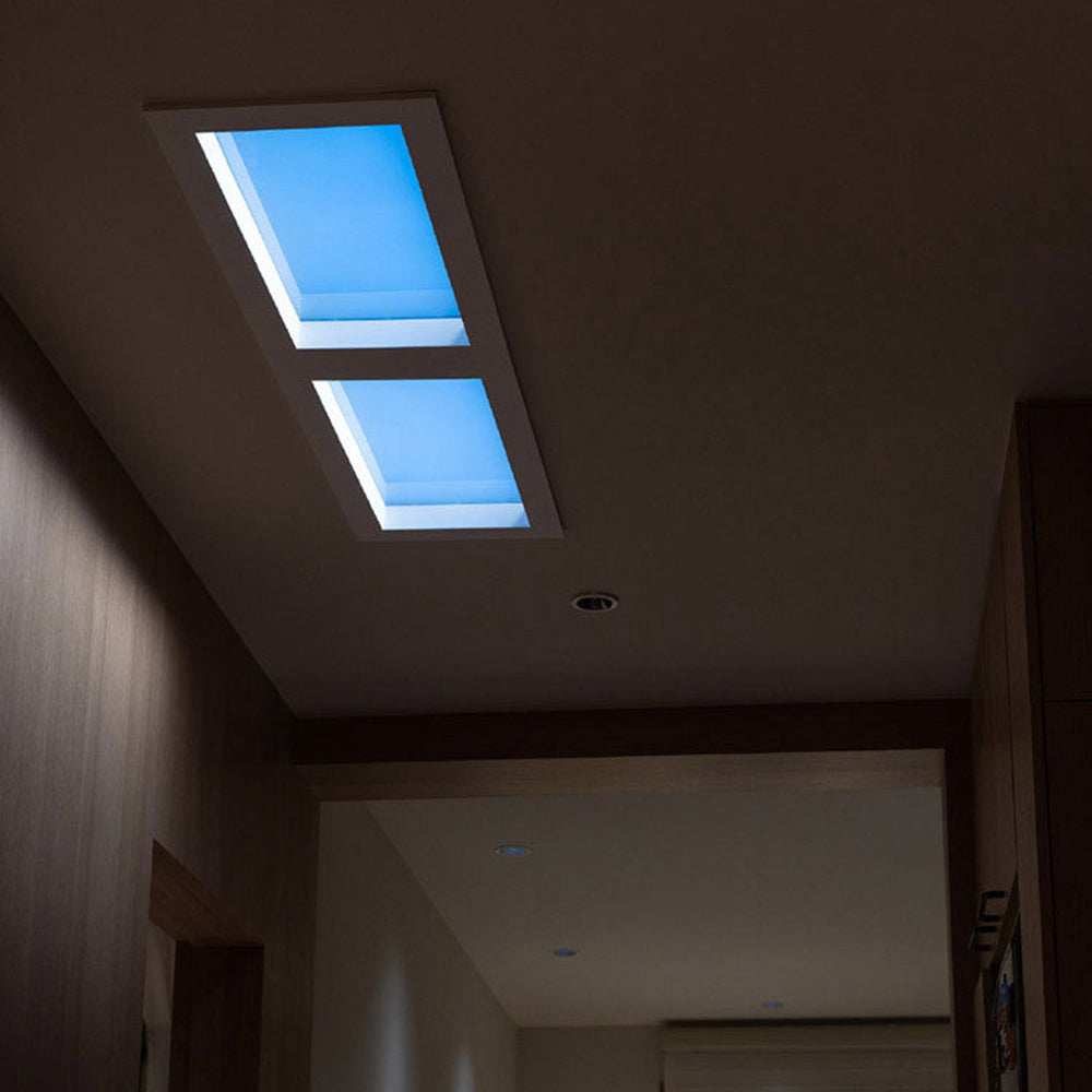Modern blue ceiling light in hallway