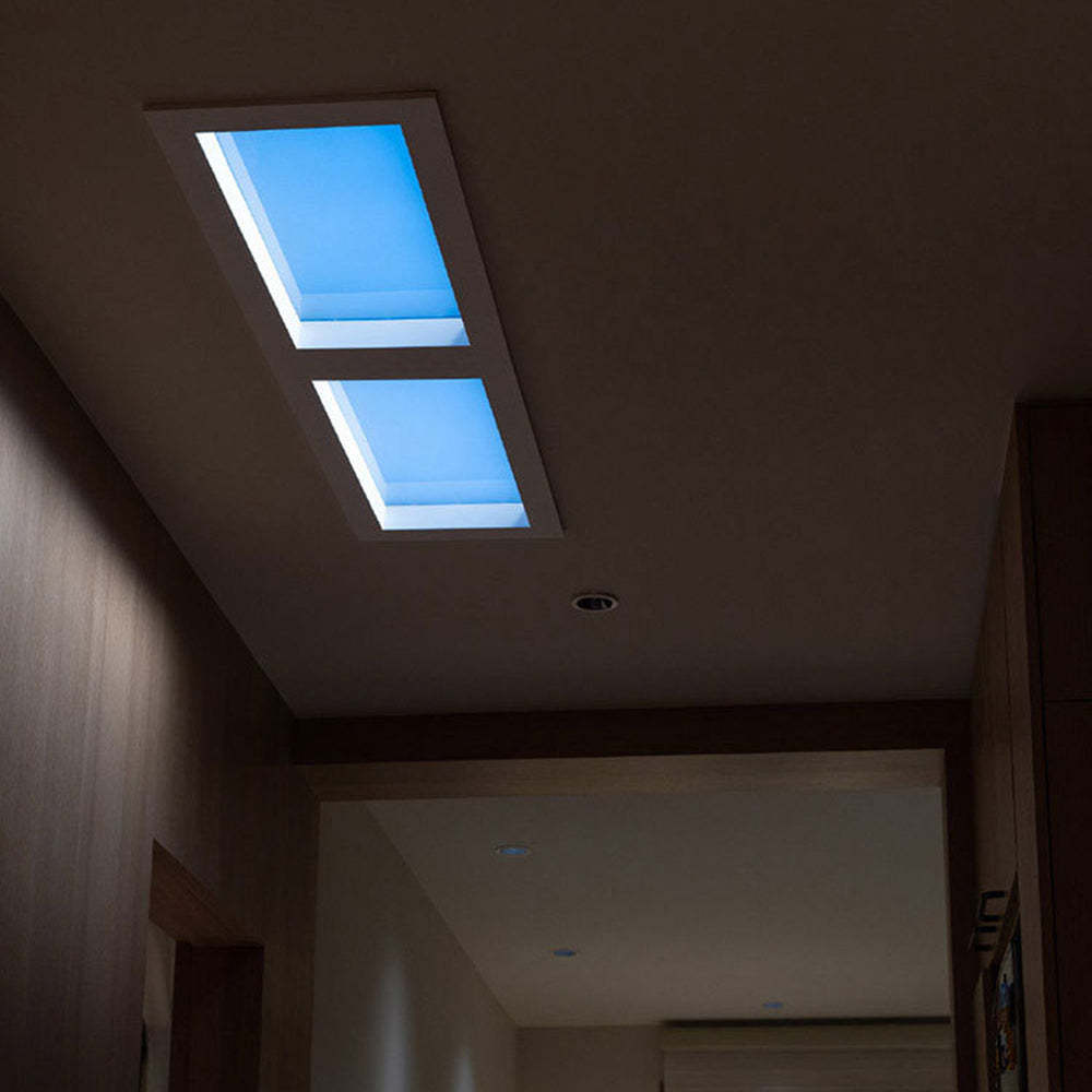 Modern blue ceiling light in hallway