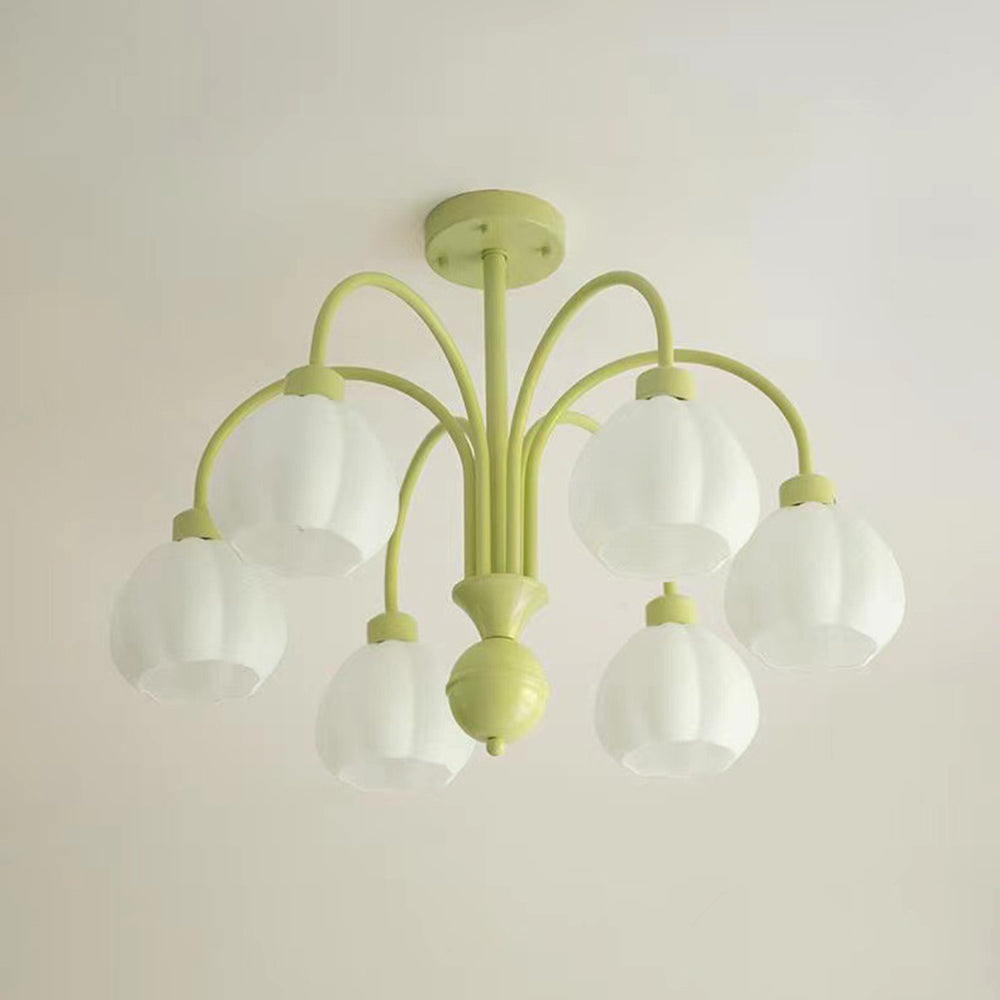 Green Lily Pumpkin Ceiling Light with Glass Shades Lily Modern Pumpkin Metal Flush-Mount Ceiling Light
