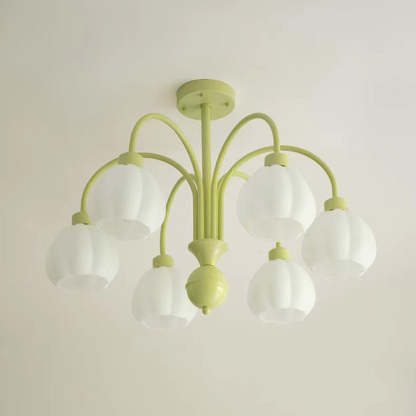 Green Lily Pumpkin Ceiling Light with Glass Shades Lily Modern Pumpkin Metal Flush-Mount Ceiling Light