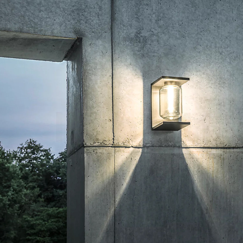 Orr modern solar wall lamp on concrete wall.