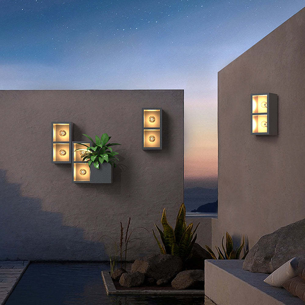 Outdoor Cube Wall Lamps with Integrated Planter, warm lighting
