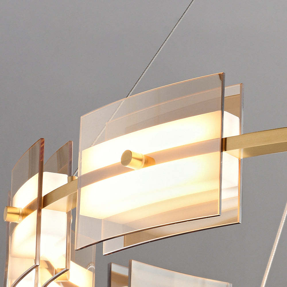 Evette pendant light, close-up view of glass and copper