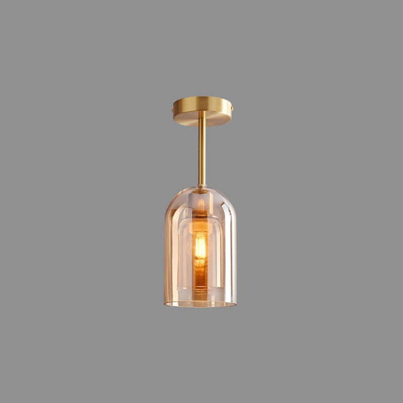 Sanna Modern Cylinder Semi-Flush Mount Glass Ceiling Light, Cognac/Gray